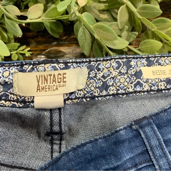 Vintage America Blue Jeans Embroidered Embroidery Floral Bestie Skinny 14 - Picture 6 of 16